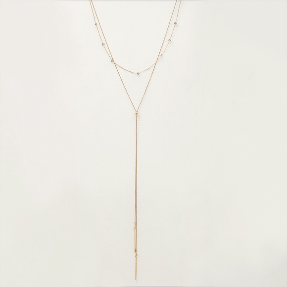 Dainty Gold Necklace Crystal Layered Lariat Detail - Picture 2 of 2
